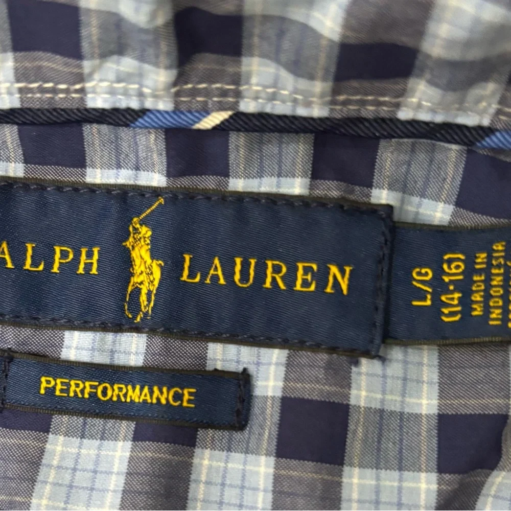 Ralph Lauren Boys Blue Plaid Performance‎ Button-Down Shirt Long Sleeve L